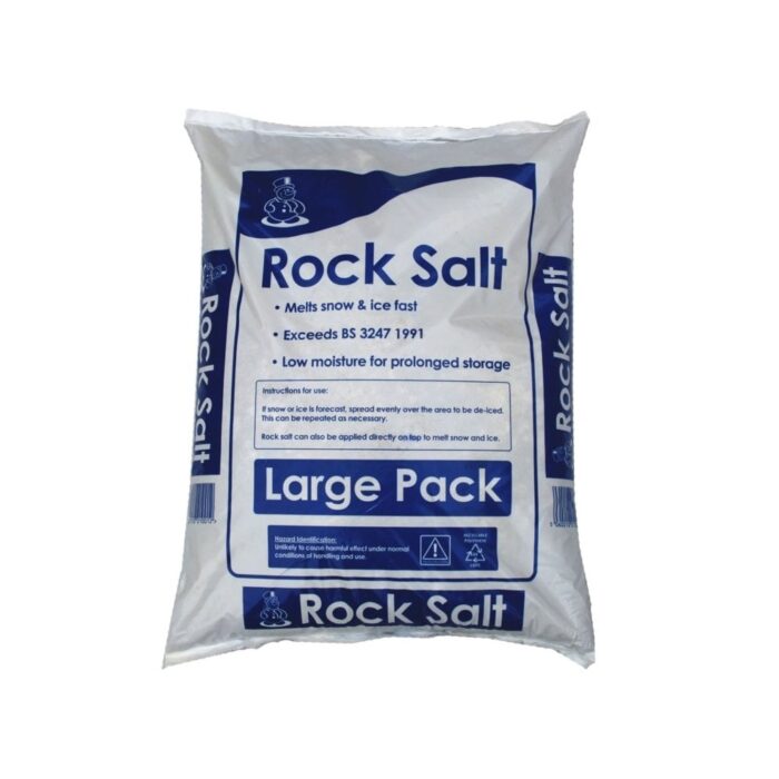 10 bags of Rock salt in 25kg bags. (mini, trade bag) used to grit surfaces in the winter. Used by local authorities Used for de-icing roads, drives and paths